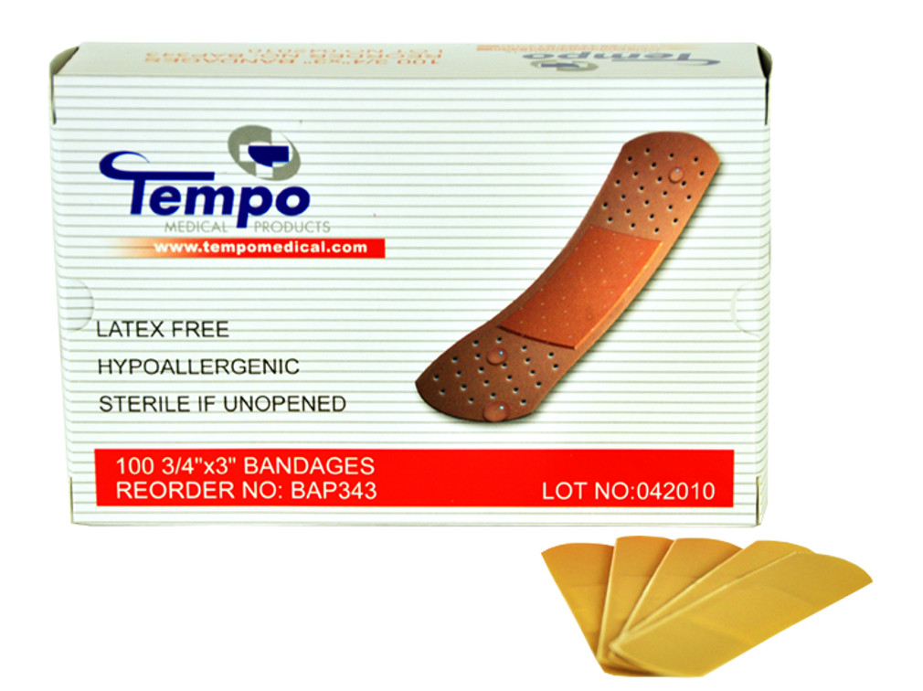 Tempo Adhesive Bandages, 3/4" x 3"